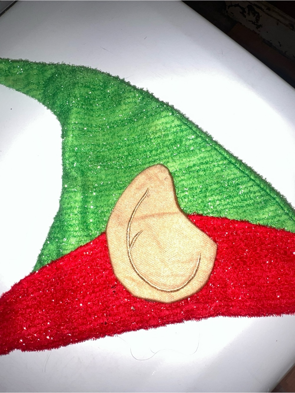 Festive Kids Elf Hat in Green and Red with Tan Ear Detail